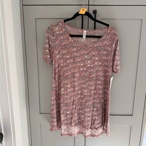 LuLaRoe Perfect T (Pink and Gray Wave Pattern Short Sleeve Top)